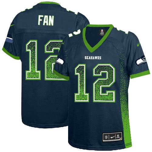 Women's Elite 12th Fan Nike Jersey Navy Blue - Drift Fashion NFL Seattle Seahawks